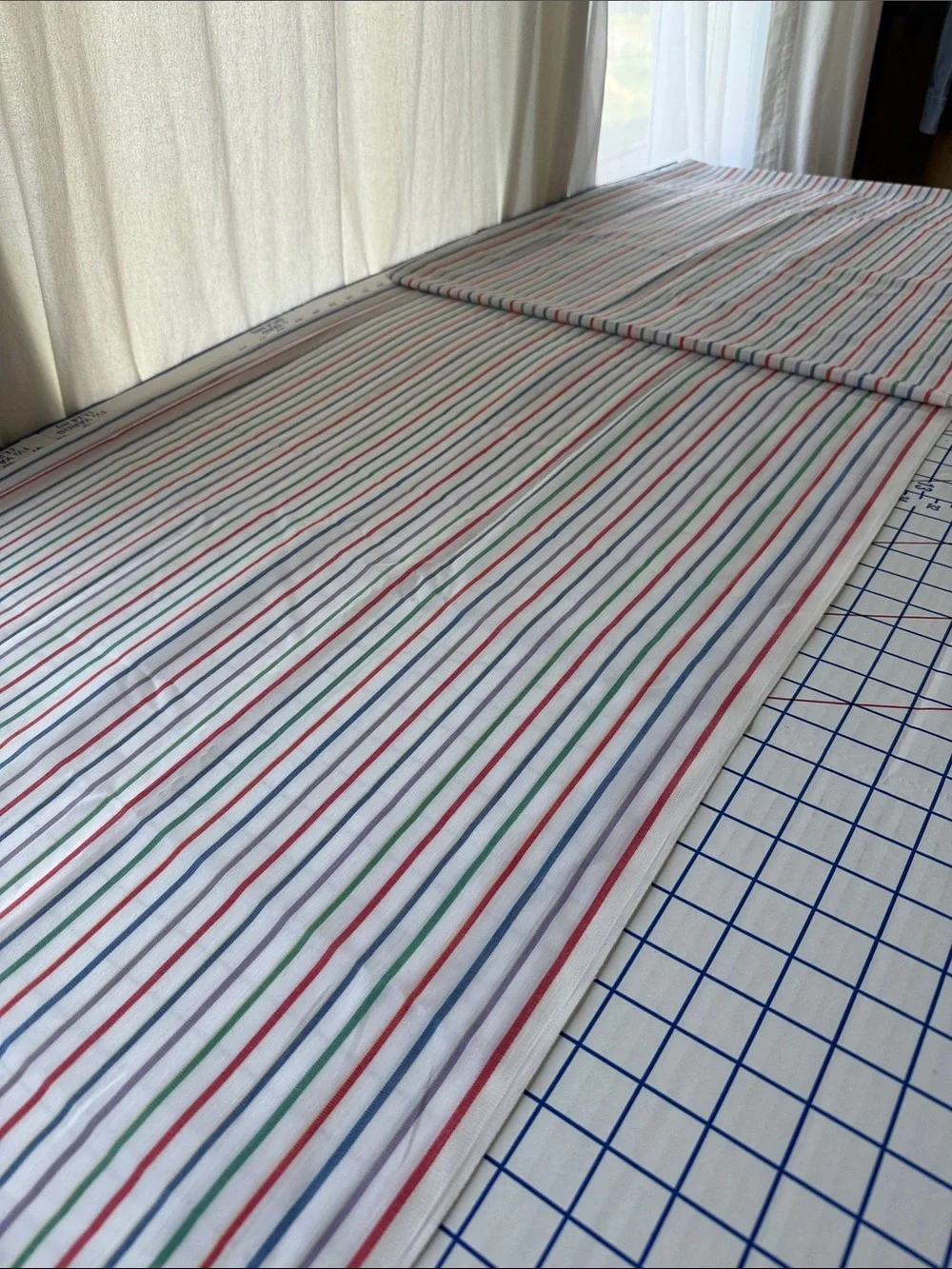 Vintage 1970s Multicolor Stripe Fabric 2 3/4 Yards x 44” Shirting Dress
